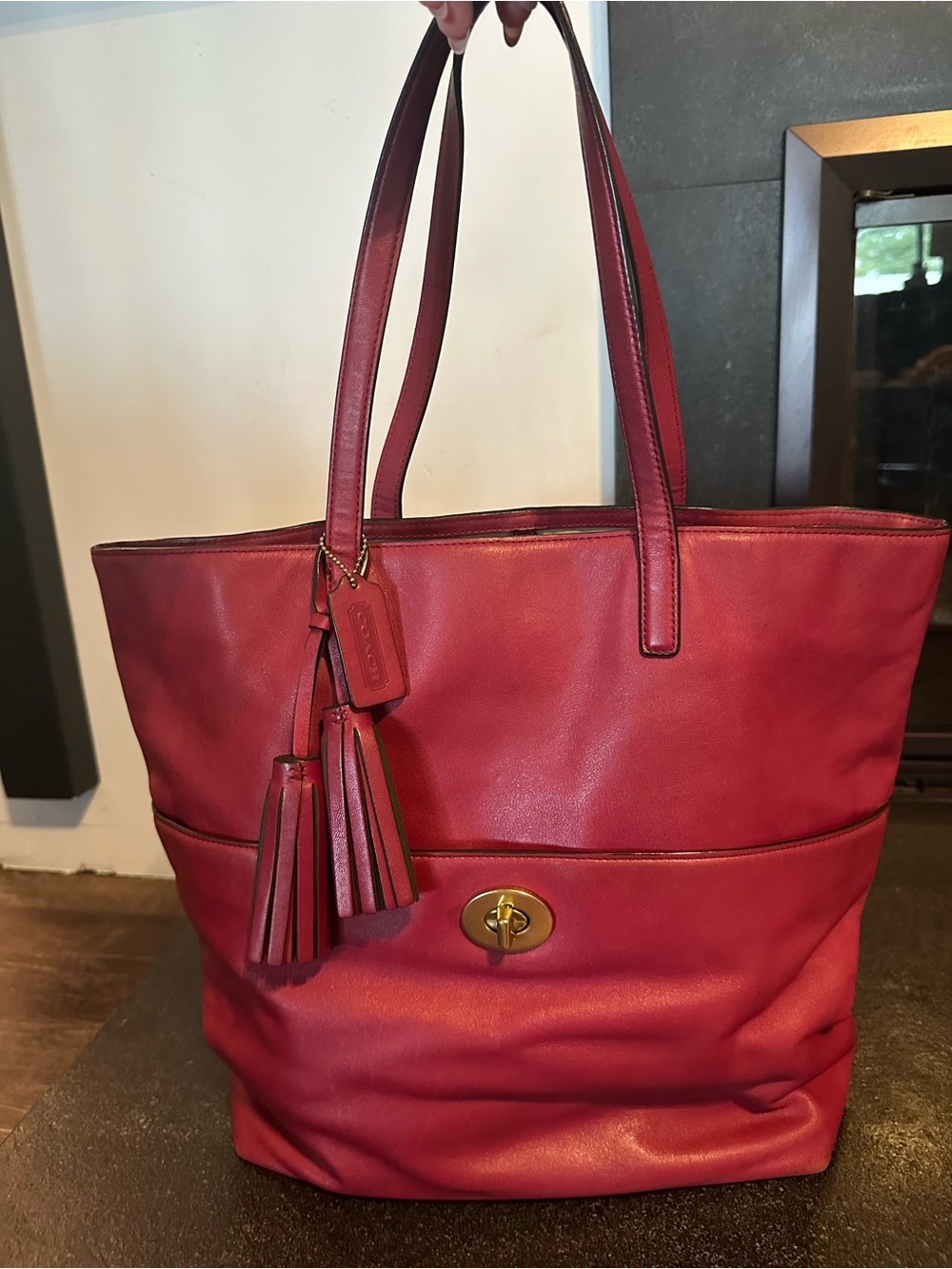 Coach Legacy leather turnlock tote in berry